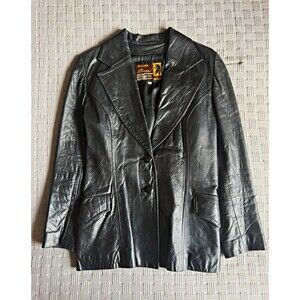 Vintage 70s 80s Golden Bear San Francisco Black Leather Blazer Jacket Women's M